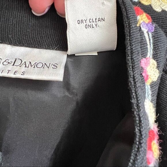 Vintage Drapers & Damon Embroidered Floral Mandarin Collar Black Jacket Petite M - Picture 9 of 9